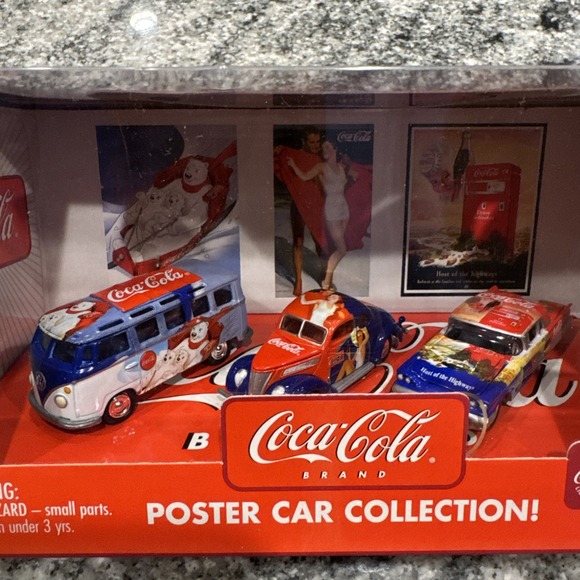 NEW Johnny Lightning 1:64 Coca Cola Set of 3 Poster Car Collection VW Ford - Picture 2 of 11